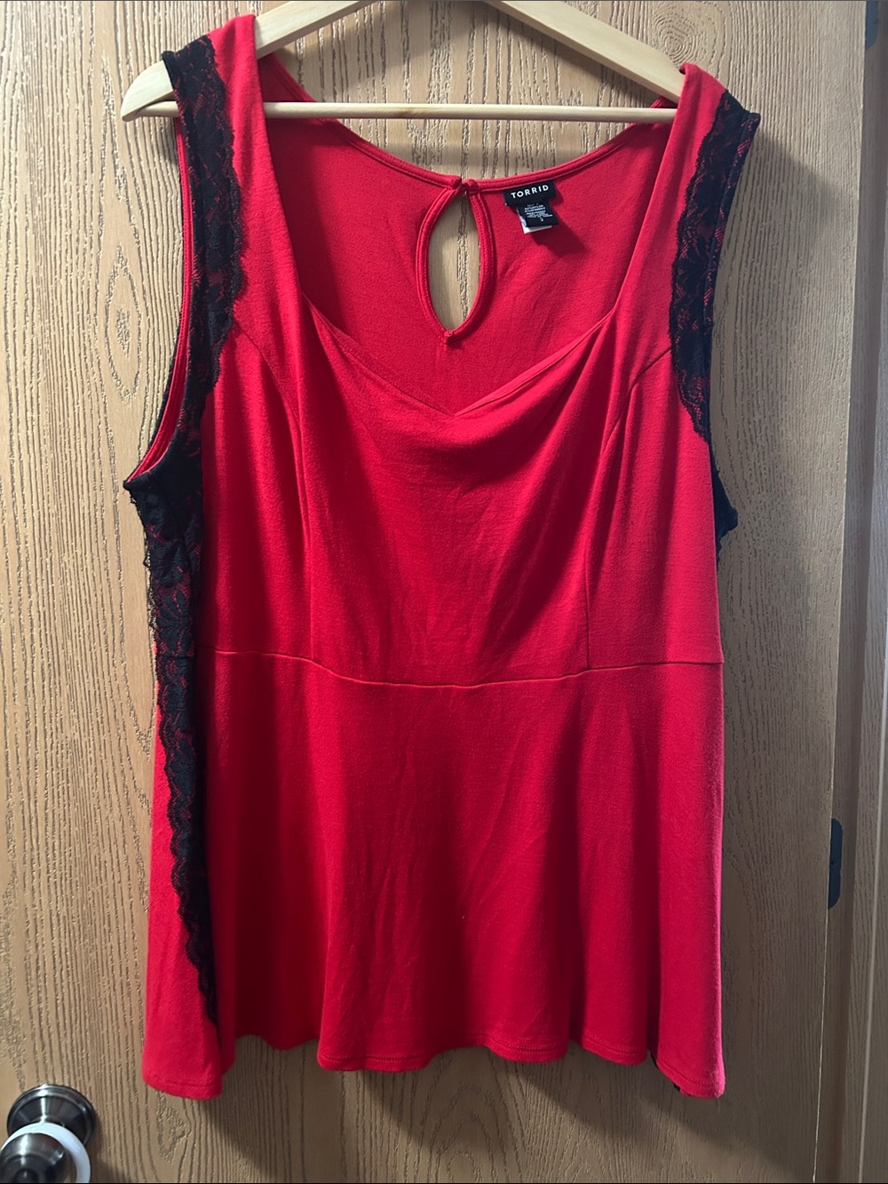torrid Red Sleeveless Top with Black Lace Panels